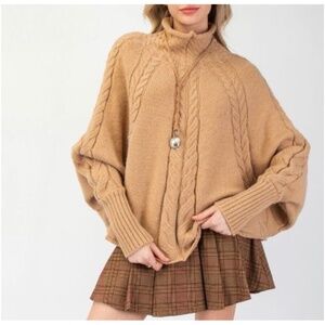 easel Camel Cable Knit Turtleneck Sweater
